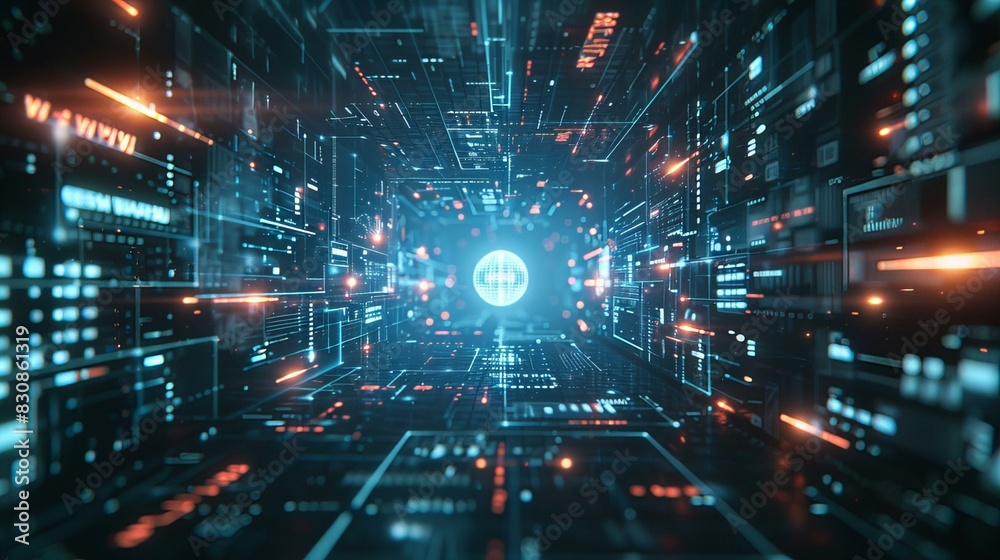 Futuristic Digital Data Tunnel