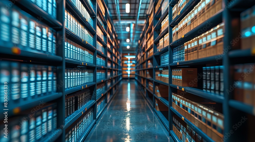 Library Aisle with Endless Rows of Shelves