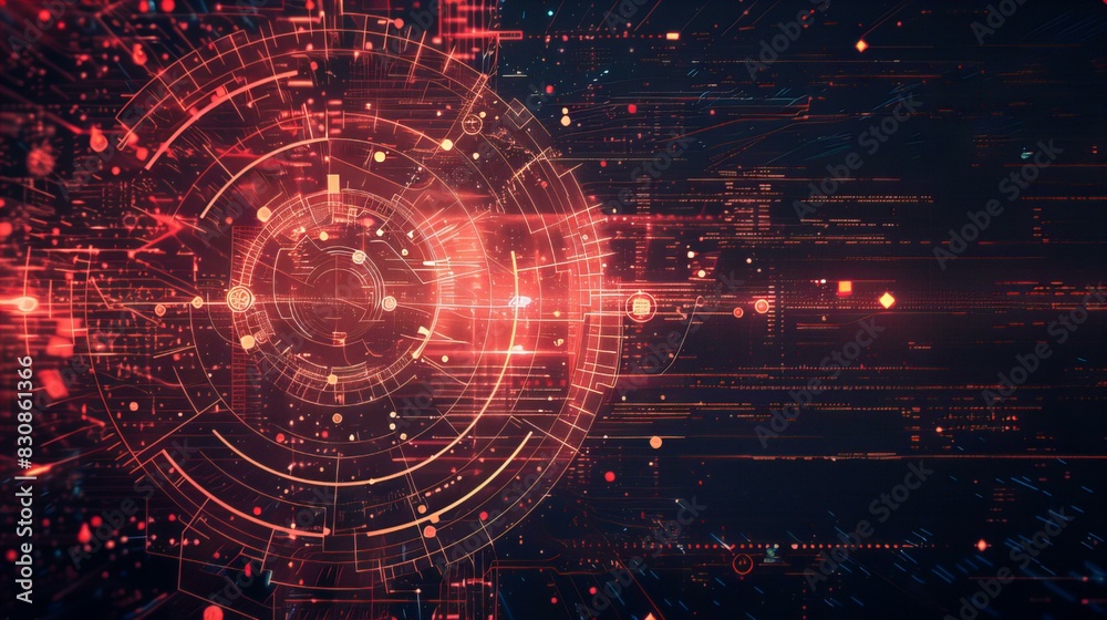 Futuristic Digital Interface with Red Holographic Elements Futuristic Digital Interface with Red Holographic Elements