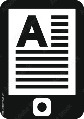 Simplified representation of an ebook reader device in black and white icon format