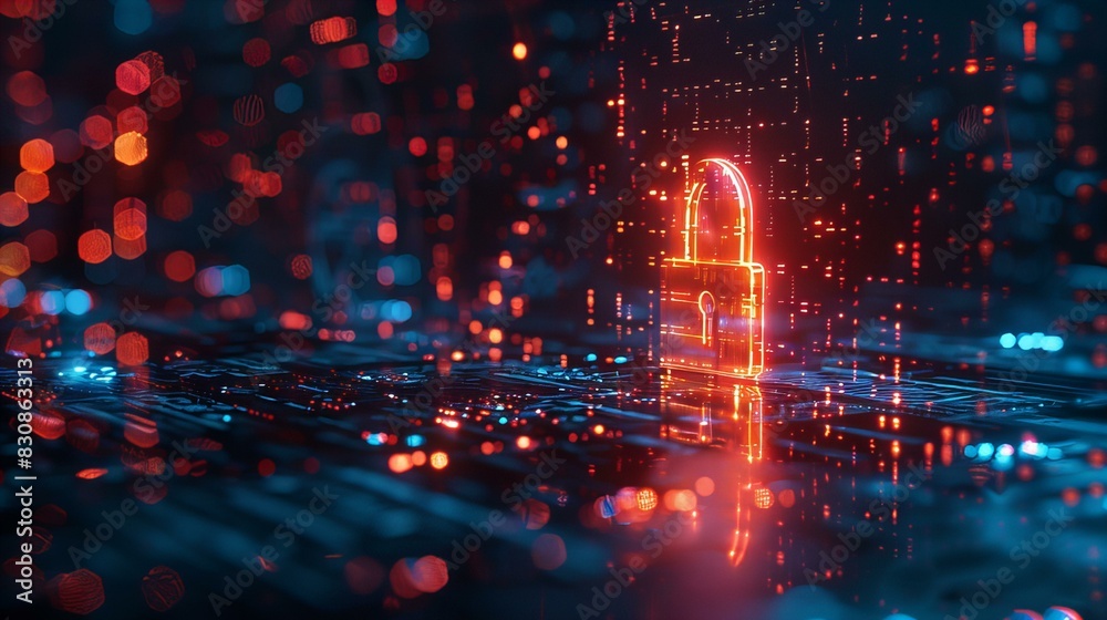 Fototapeta premium Cybersecurity Concept with Glowing Lock