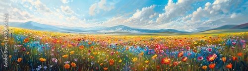 Colorful Wildflower Meadow with Mountain Range