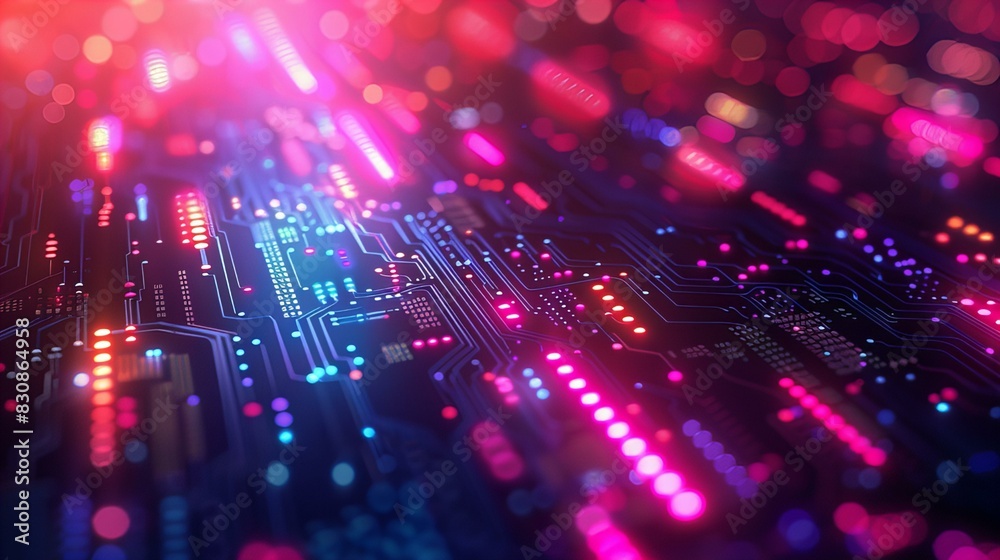 Futuristic Circuit Board with Neon Lights
