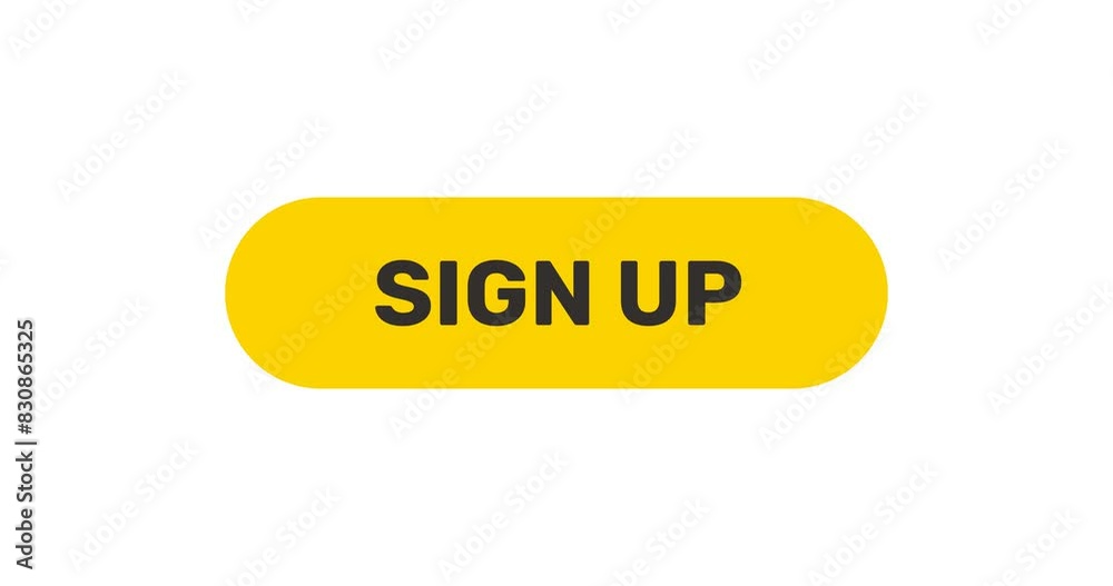 Click on Sign Up button, push by arrow cursor, flat style yellow button, footage with transparent background 