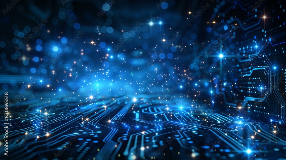 Fototapeta premium Futuristic Digital Circuit Board with Sparkling Lights