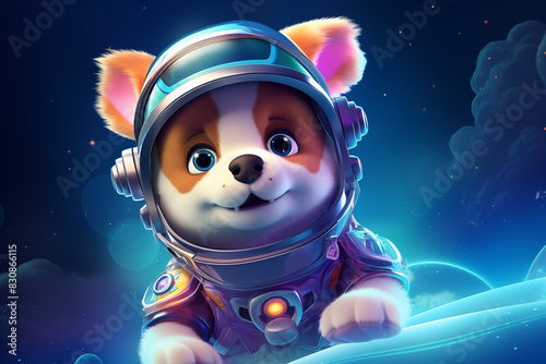 Cute Puppy in Astronaut Suit Exploring Outer Space © TiA