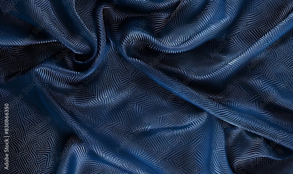 Trendy 80s, 90s, 2000s Background of draped dark blue fabric with silver lurex thread. Beautiful fashionable shiny fabric with a shiny thread for making clothes. Textile background texture Trendy 80s, 90s, 2000s Background of draped dark blue fabric with silver lurex thread. Beautiful fashionable shiny fabric with a shiny thread for making clothes. Textile background texture
