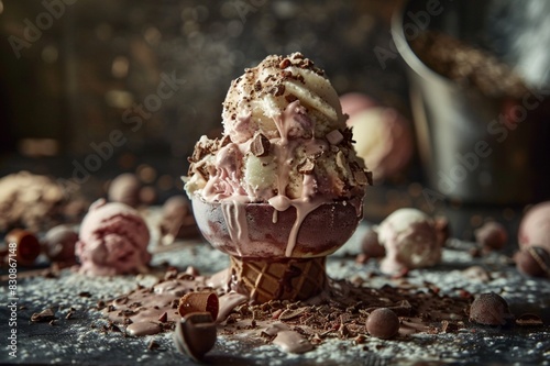 Michelin starred and premium gelato ice cream at fine dining restaurant, cinematic food dessert photography