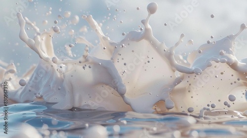 Close-up photography of a water surface with a splash of milk.