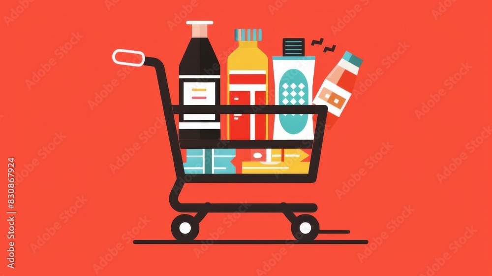 Shopping cart full of groceries. Shopping cart full of groceries.