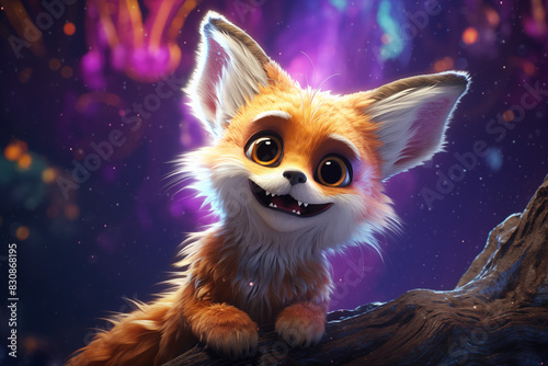 Adorable Fox Fennec with Large Eyes in Fantasy Forest Setting