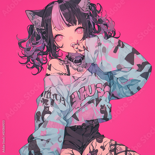 Pop art illustration of Korean Anime character, K pop