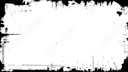 Grunge border vector texture background. Abstract frame overlay. Dirty and damaged backdrop. Vector graphic illustration with transparent white.