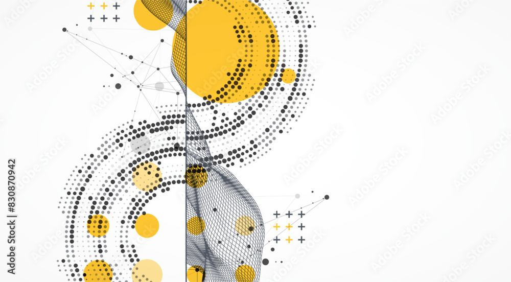 The abstract wave is made in a frame style with half tone element. Template for science and technology presentation. Hand drawn vector art. The abstract wave is made in a frame style with half tone element. Template for science and technology presentation. Hand drawn vector art.