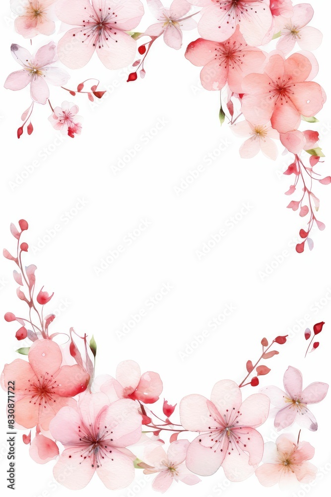 cherry blossom themed frame or border for photos and text.in soft pink and white tones. watercolor illustration, Perfect for nursery art, simple clipart, single object, white color background. cherry blossom themed frame or border for photos and text.in soft pink and white tones. watercolor illustration, Perfect for nursery art, simple clipart, single object, white color background.
