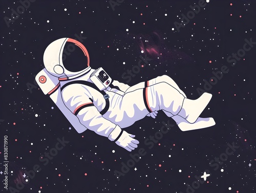 Astronaut Drifting Peacefully Through the Boundless Cosmos in a Serene Flat Design