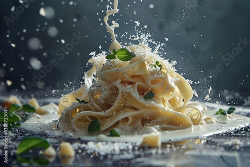 Michelin starred and Italian Fettucini Alfredo premium  at fine dining restaurant, cinematic food photography