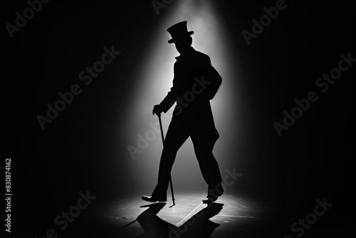 Silhouette of a man with a hat and a cane