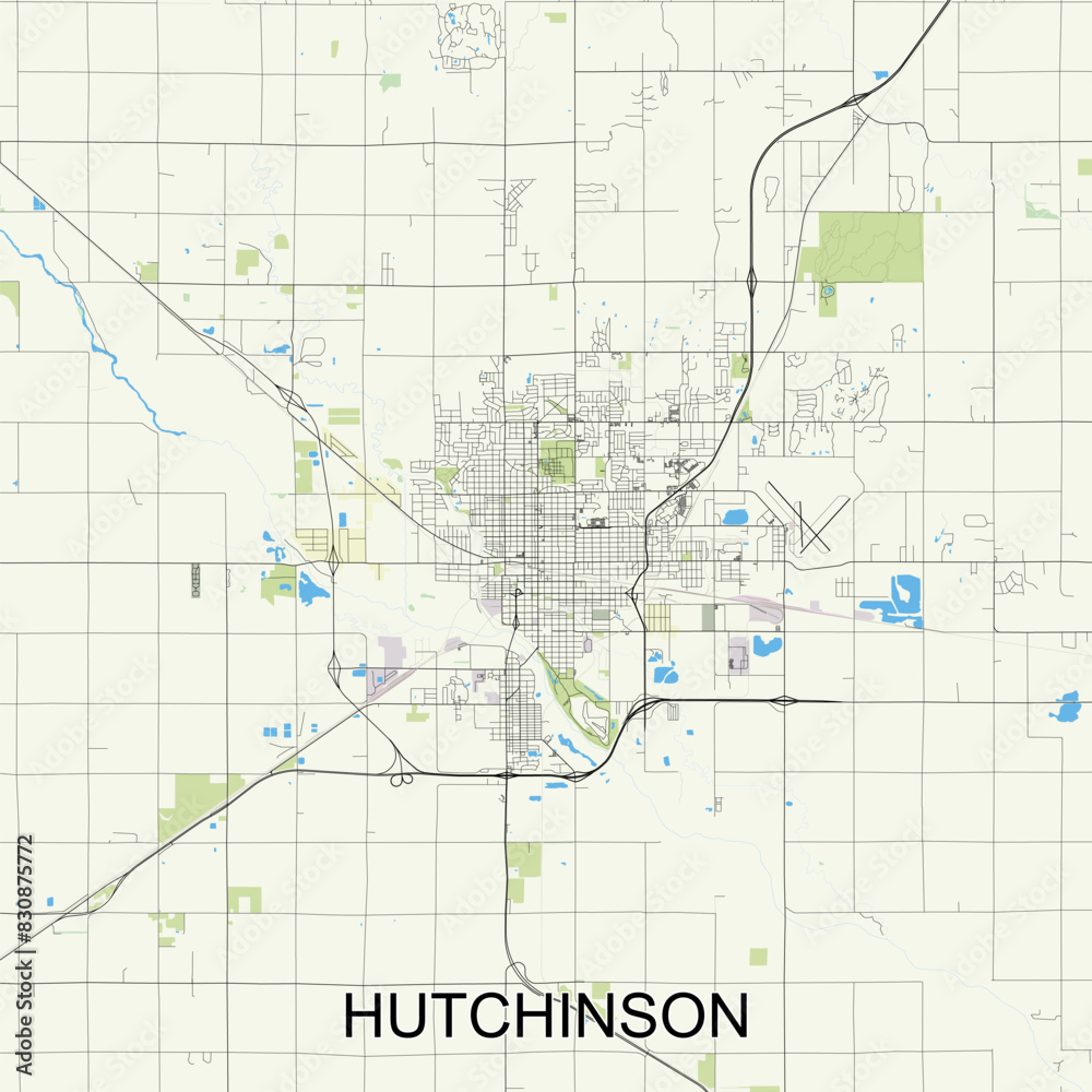 Hutchinson, Kansas, United States map poster art Hutchinson, Kansas, United States map poster art
