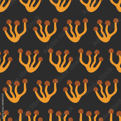 Seamless pattern with Mushrooms of honeydew edible mushroom repeating background. Vector illustration