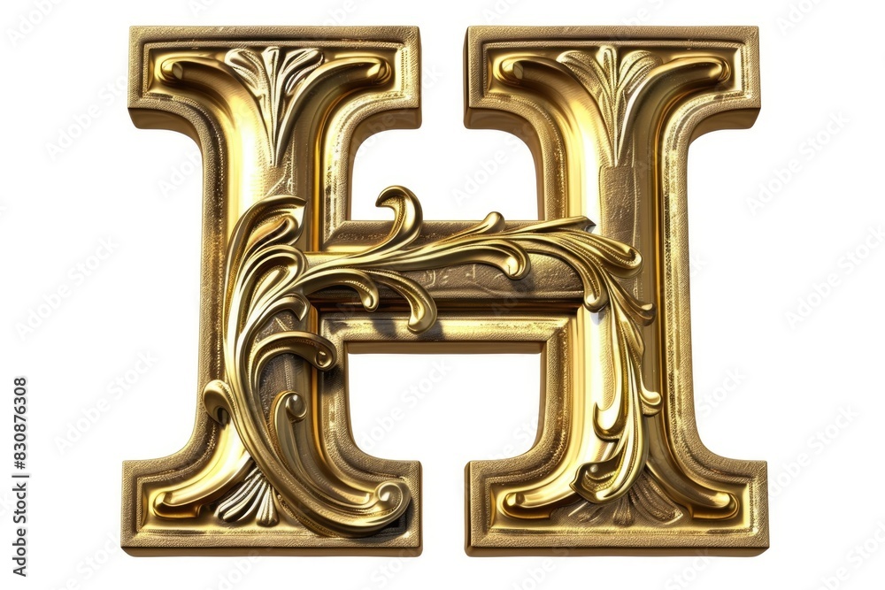 Shiny gold metal letter H, perfect for various design projects Shiny gold metal letter H, perfect for various design projects