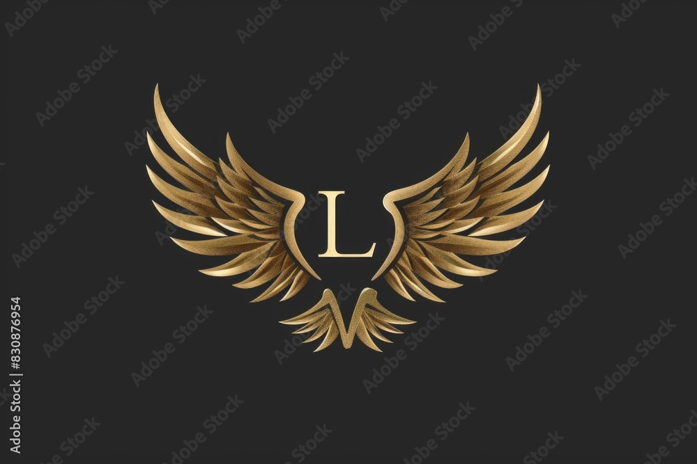 Obraz premium Elegant and stylish golden letter L with wings on a black background. Perfect for luxury and sophisticated designs