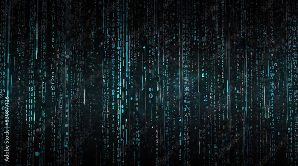 Dynamic digital landscape with streaming data lines and geometric shapes