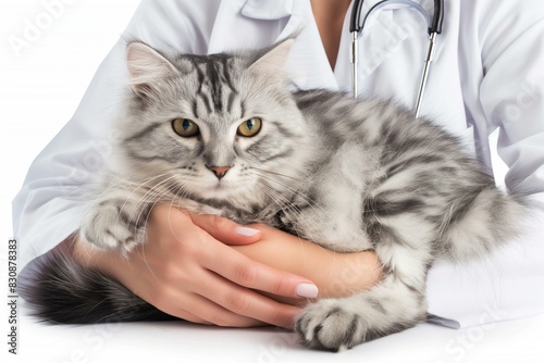 Veterinarian Caring for Persian Cat During Veterinary Checkup