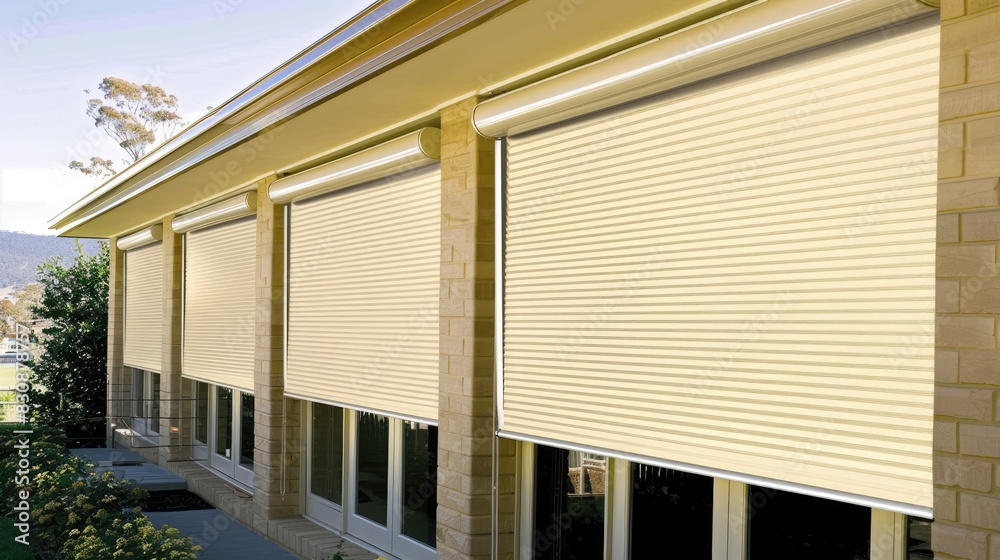 a roll-up curtain, also known as Roller Shutters or Rolling Shutters, providing security while allowing natural lighting to gently filter into the space, creating a welcoming and secure environment.