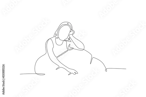 Frustrated woman having trouble sleeping. Struggling to sleep concept one-line drawing