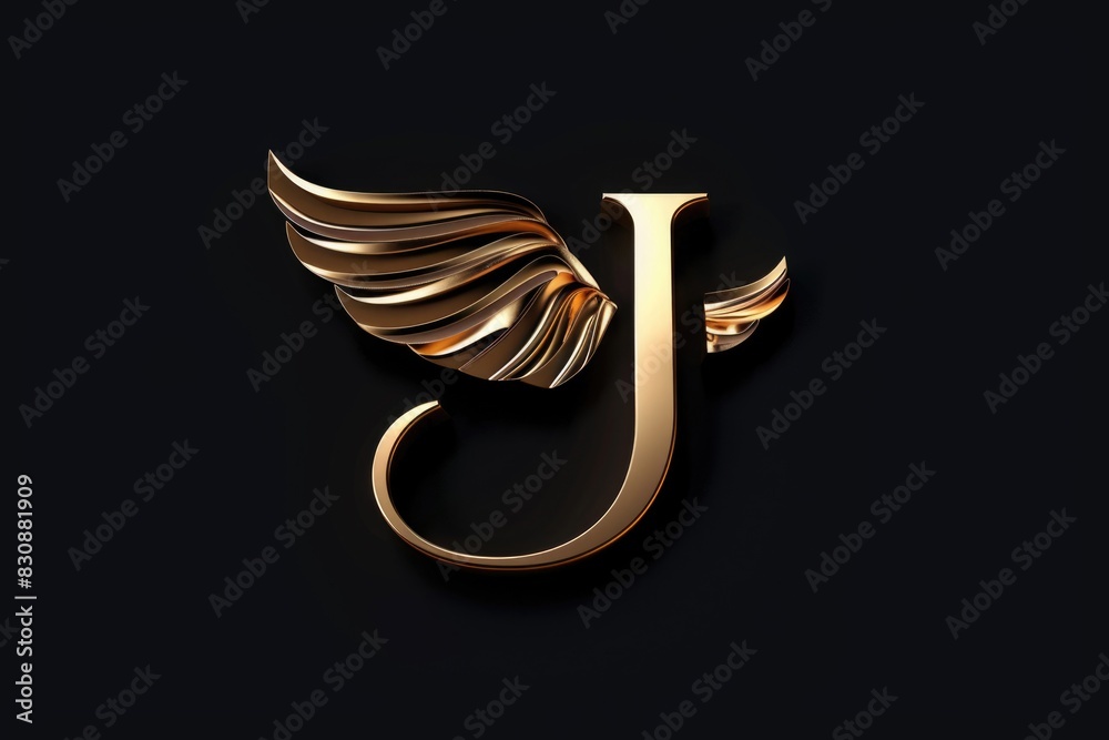 Golden letter J with wings on a black background, suitable for various design projects Golden letter J with wings on a black background, suitable for various design projects