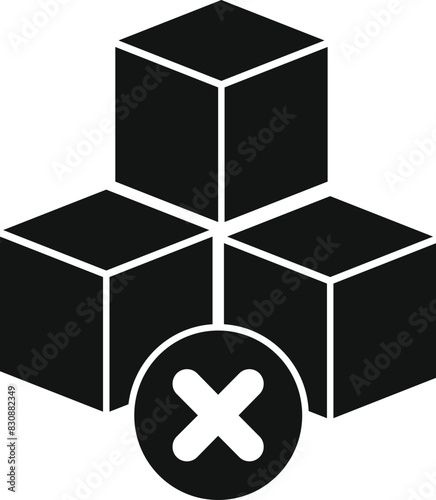 Black and white illustration of threedimensional cubes with a prominent red 'x' cancellation icon