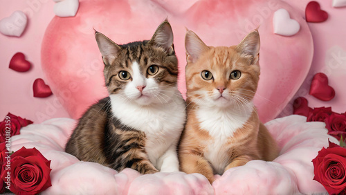 Cat lover against romantic valentine background. Wedding card. © C.W. Andrew