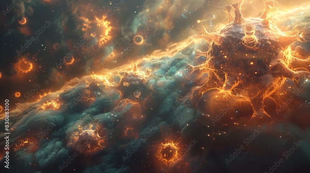 Fototapeta premium Captivating Cosmic Inferno A Breathtaking Interstellar Display of Galactic Energies and Luminous Phenomena