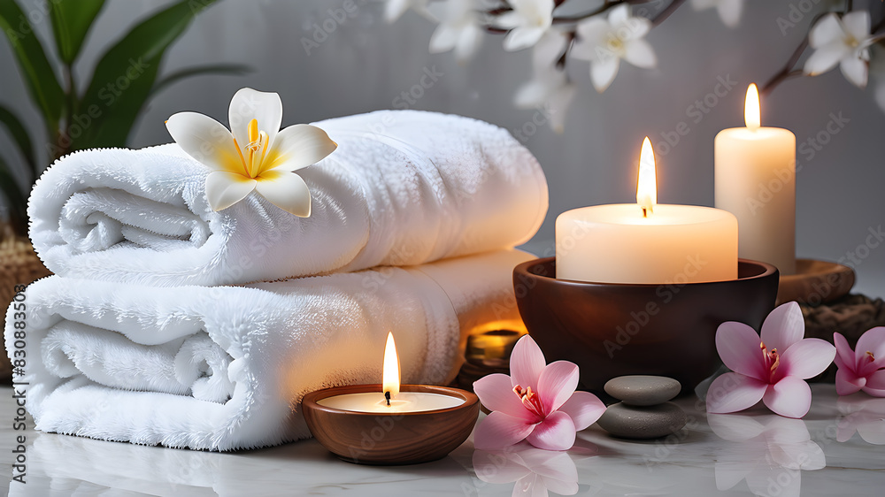 Spa background towel bathroom white luxury concept massage candle bath. Bathroom white wellness spa background towel relax aromatherapy flower accessory zen therapy aroma beauty, Generative AI Spa background towel bathroom white luxury concept massage candle bath. Bathroom white wellness spa background towel relax aromatherapy flower accessory zen therapy aroma beauty, Generative AI
