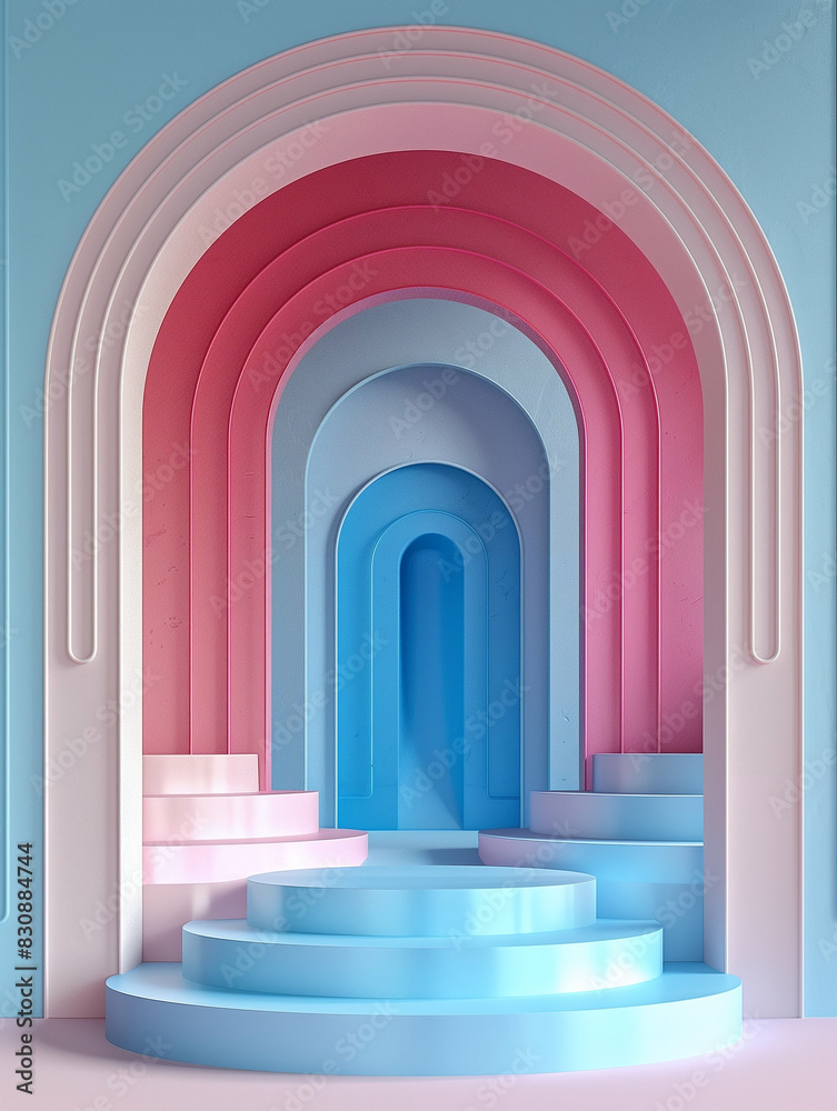 Colorful archway with pastel gradients in graphic design