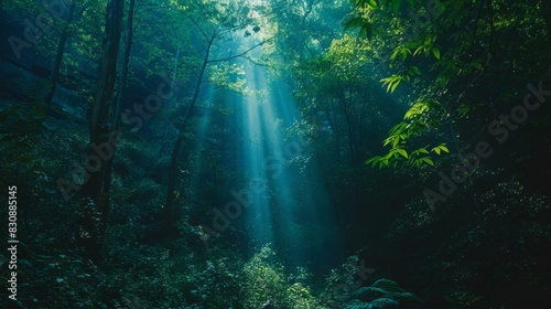 A forest with sunlight shining through the trees © Vilayat