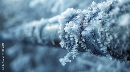 A frozen pipe with ice crystals on it