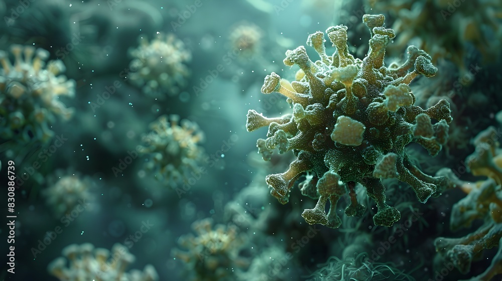 Detailed Microscopic View of Coronavirus Molecular Structure in Scientific Research Laboratory