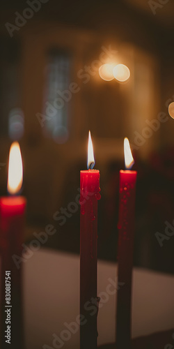 Velas de Orao em uma Igreja Sombria photo