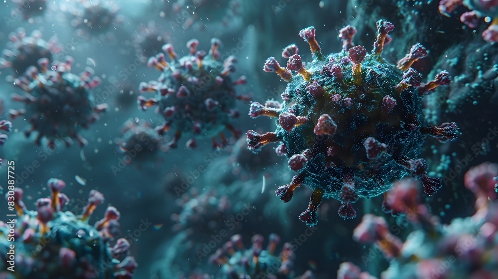 Detailed Microscopic View of Infectious Viral Microorganisms Causing Global Health Crisis