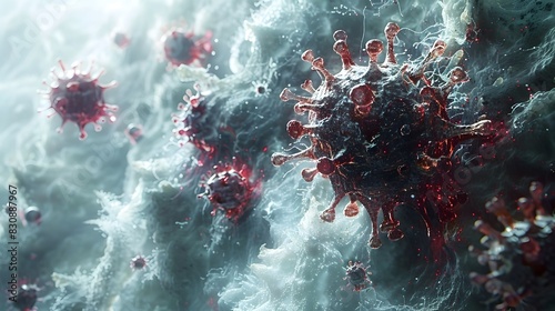 Detailed Microscopic View of Novel Coronavirus Cells Highlighting the Infectious Disease Outbreak photo