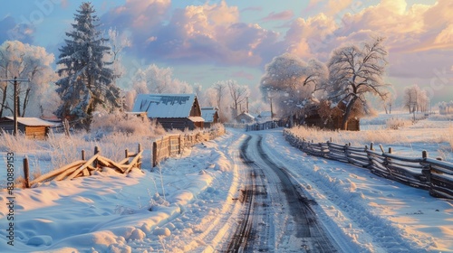 Village Road on a Cold Morning in Winter photo