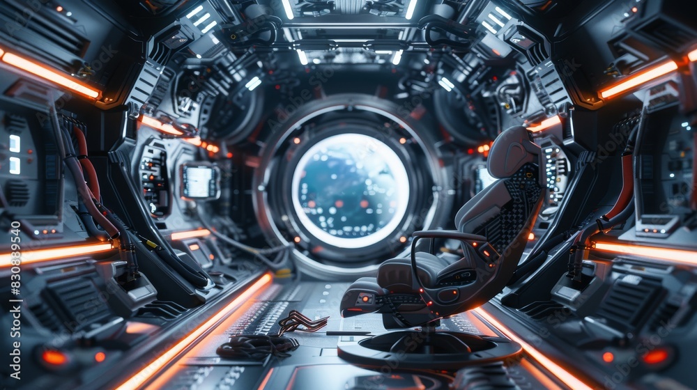 A futuristic space station with a large, glowing tunnel A futuristic space station with a large, glowing tunnel