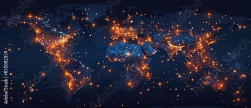 Global map highlighting cryptocurrency trading hotspots, dynamic data streams connecting major financial cities photo