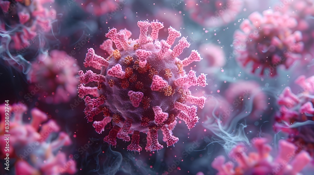 Magnified View of Coronavirus Microorganism Structure Against Pink Background Magnified View of Coronavirus Microorganism Structure Against Pink Background