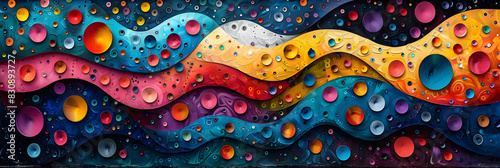 Mesmerizing Cosmic Fluid Waves of Vibrant Abstract Swirls and Iridescent Droplets in a Captivating Dimensional Digital Art Composition