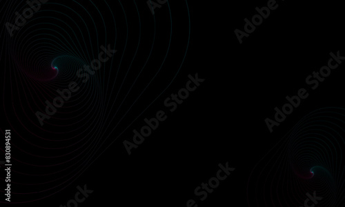 Flowing smooth wave pattern on a black background. Internet network and communication signal technology, fiber optic line. Science and music backdrop.