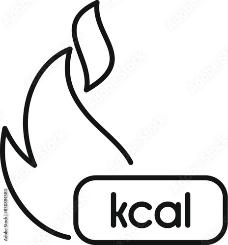 Simple minimalist black and white kilocalorie flame icon vector illustration for nutrition, diet, and health infographic and labeling with a focus on caloric intake and energy consumption