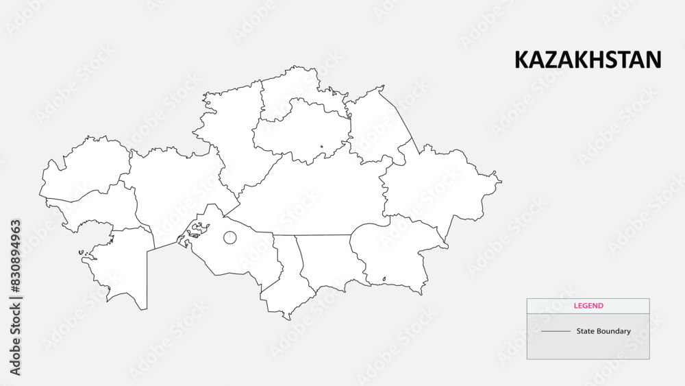 Kazakhstan Map. State map of Kazakhstan. Administrative map of Kazakhstan with states names in